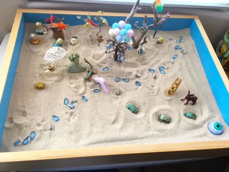 Sand play therapy area set up for children