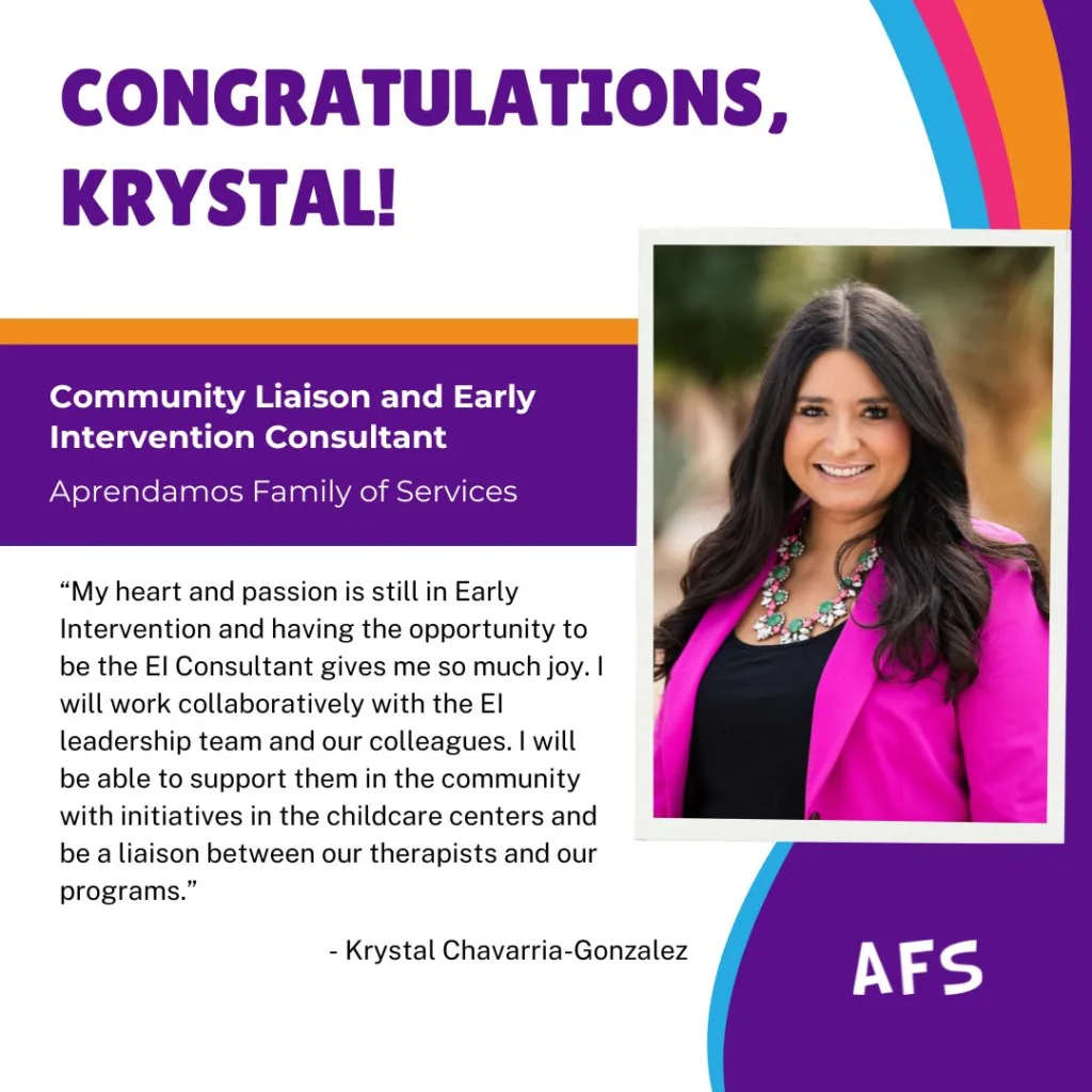 Krystal Chavarria-Gonzalez named Community Liaison and Early Intervention Consultant at Aprendamos.