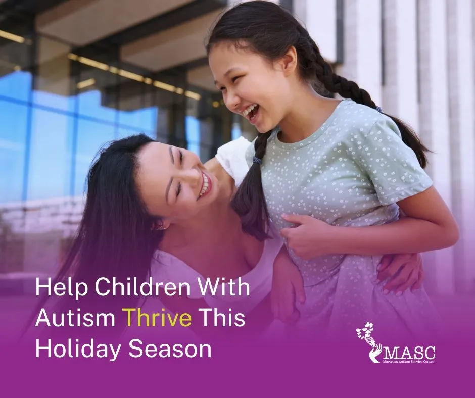 Woman embracing and laughing with a girl, supporting children with autism.