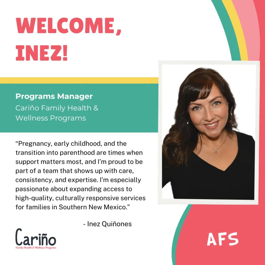Announcement welcoming Inez Quiñones, Programs Manager. Includes her photo and a quote about her passion.